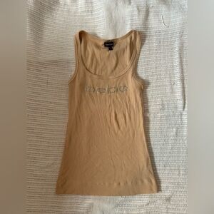 Bebe Beige Tank Top with Rhinestone Logo